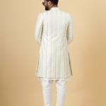 Alluring Pastel Thread Embroidered Off-White Open Sherwani with Kurta Pajama Set | Father Son Combo | Jaipurio Collection